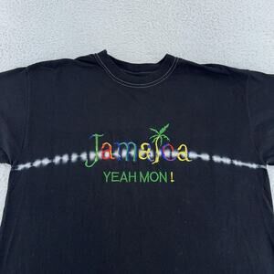 Jamaica Shirt Mens Large Black Tie Dye Yeah Mon Embroidered Palm Tree Travel Tee
